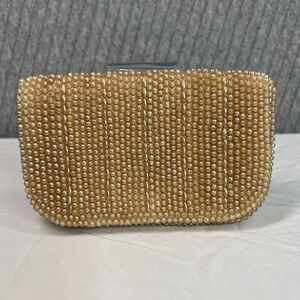 Vintage 50s Beaded‎ Pearl Beaded Clutch Purse with Comb Japan Evening Bag